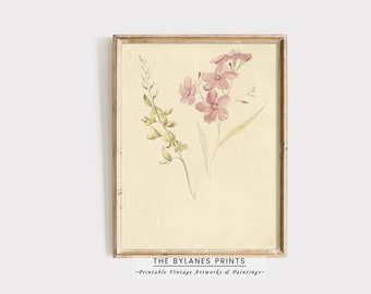 Vintage Floral Painting | Aesthetic Floral Botanical Wall Art | Neutral Soft Tone Art | Pink Flower | Minimalistic Flower Art | PRINTABLE