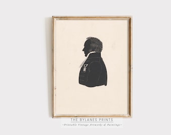 Antique Male Silhouette Portrait | Vintage Male Print | Black Silhouette Print | Gallery Wall Art | Gentleman Silhouette Art | PRINTABLE