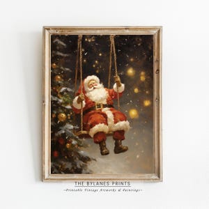 Santa Wall Art, Traditional Santa Claus Painting, Printable Vintage Santa Reading Print, Rustic Christmas Farmhouse Holiday Decor, DOWNLOAD