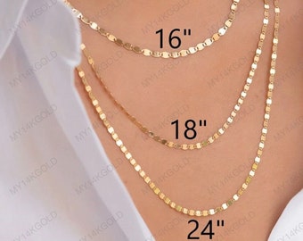 14k Solid Polish Yellow/Rose/White Gold Oval Mirror Chain Link Necklace, Shiny Sparkly Glitter, Layering, 2.2mm 16" 18" 24"  Woman/Lady Deal
