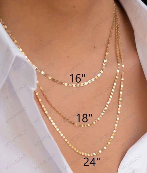 14k Solid Polish Yellow/rose/white Gold Oval Mirror Chain