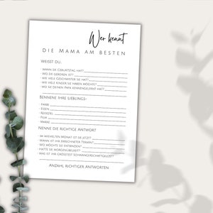 Who knows mom best / baby shower game to print out minimalist / to print out / as a pdf in the download / black and white