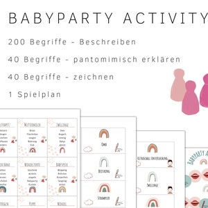 Actividad Baby Shower Explica Dibujo y Charadas con temas sobre bebés, niños y embarazo en PDF