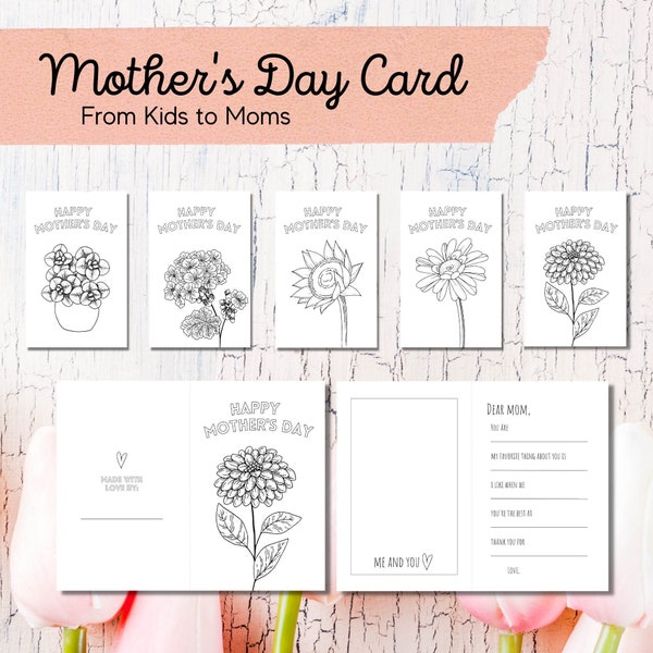 Mother's Day Card Printable for Kids to Mom's | Flower Coloring Page & Fill in the blank | DIY Card | Homemade Gift