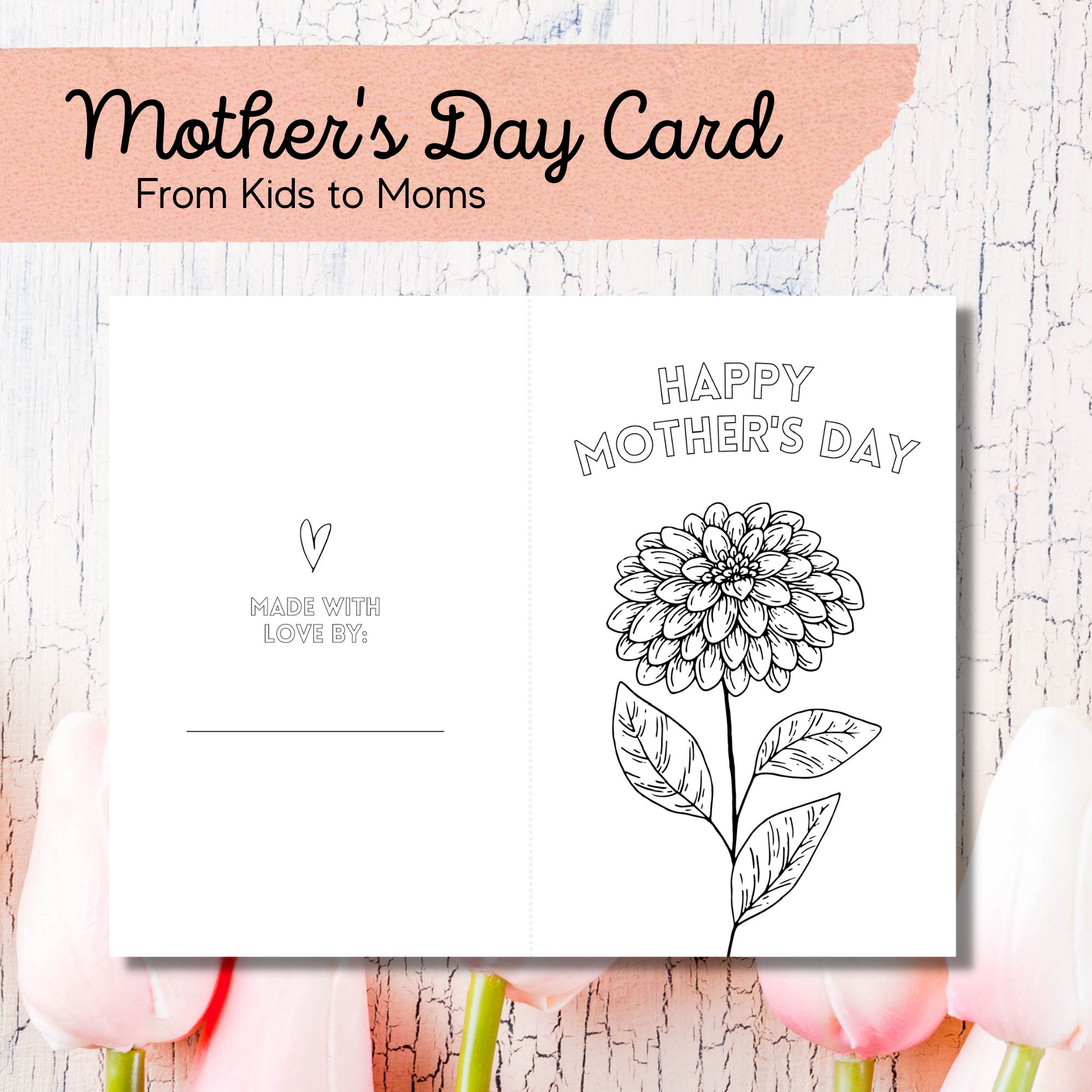 Mother's Day Card Printable for Kids to Mom's | Flower Coloring Page ...