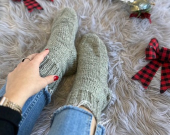 Handmade Acrylic Knitted Socks| Warm Winter Socks | Gray Cozy Socks| Christmas Gift idea