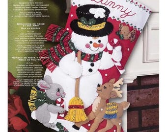 Personalized Felt Christmas Stocking: Bucilla Snowman &Friends , Handmade ornament