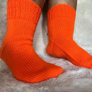 Handmade Acrylic Knitted Socks Warm Orange  Winter Socks Cozy Socks Christmas Gift idea