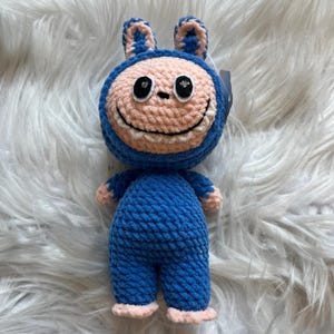 Crochet Labubu Inspired Smiling Blue Bunny Plushies / Cute Crochet Stuff Toy / Labubu Plush Doll / Lafufu Inspired Doll / Cute Bunny Toy
