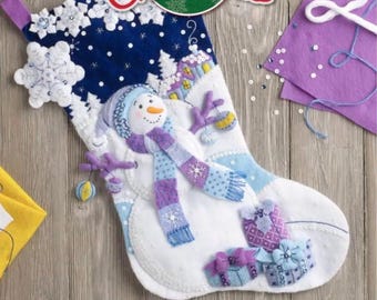 Calza di Natale in feltro personalizzata: Bucilla Frosty Night, ornamento fatto a mano