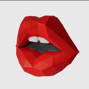 Art mural origami en papier Lèvres rouges | Kit de masques 3D DIY en papier | Prédécoupé et préplié