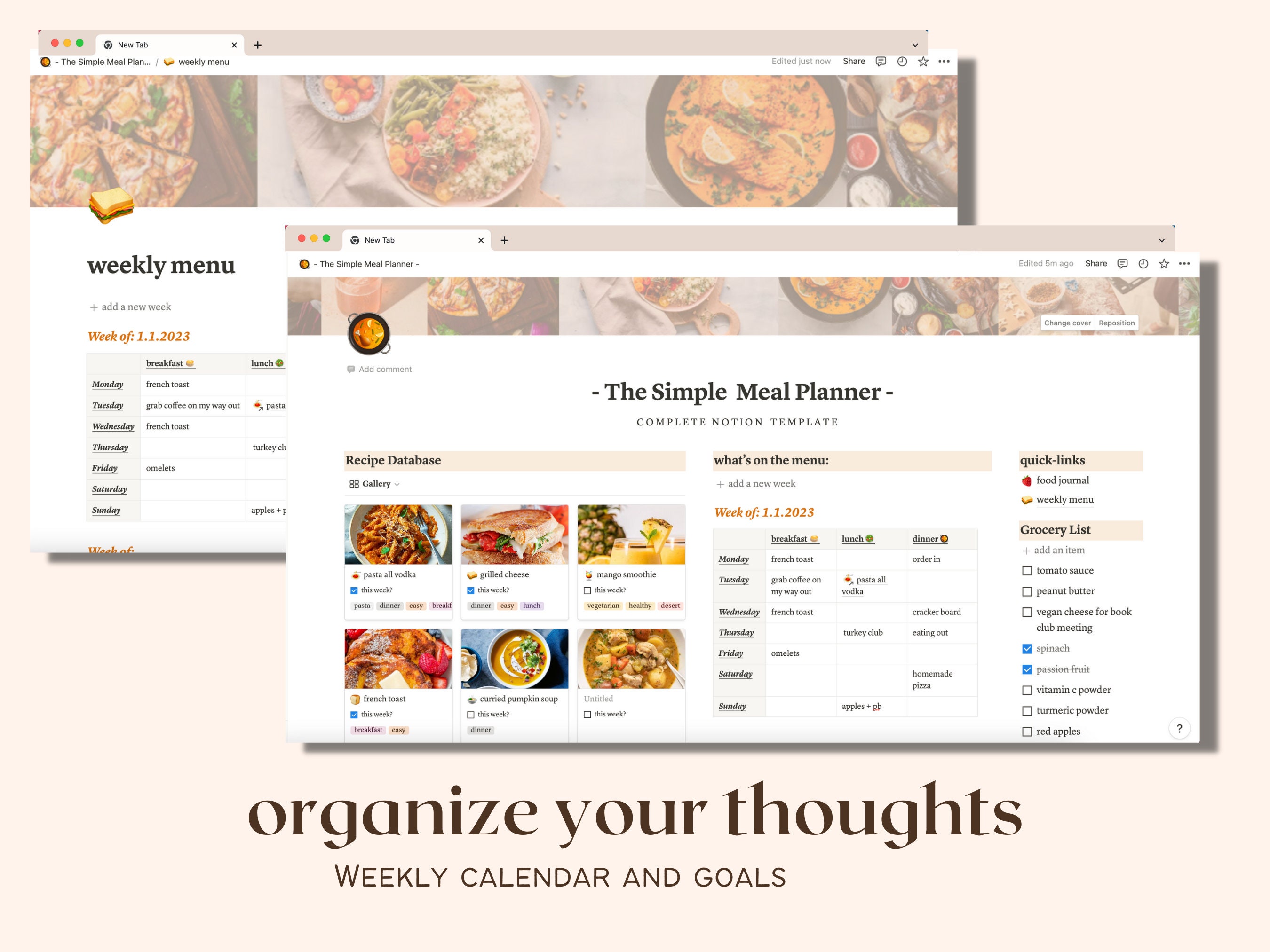 Notion Meal Planner Template Notion Dashboard Meal Planning, Dieting
