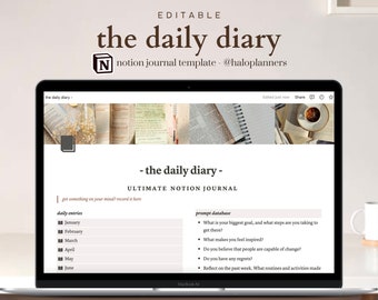 The Daily Diary | 2023 Notion Journal | Neutral Beige Aesthetic | Editable Notion Template | template for Students| haloplanners