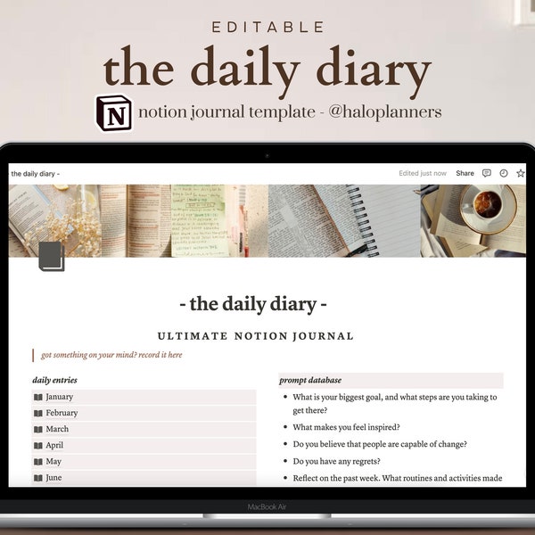 The Daily Diary | 2024 Notion Journal | Neutral Beige Aesthetic | Editable Notion Template | template for Students| haloplanners