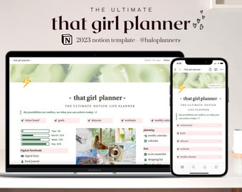 2023 Notion Template | Life Planner, That Girl Aesthetic| Editable Notion Template for 2023 | Digital template for Students| haloplanners