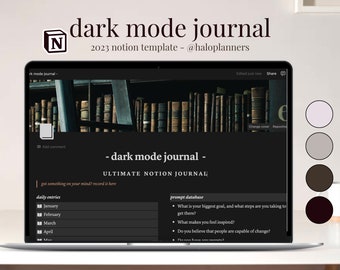 Notion Dark Mode Journal Dashboard | 2024 Notion Journal | Dark Academia | Editable Notion Template | template for Students| haloplanners