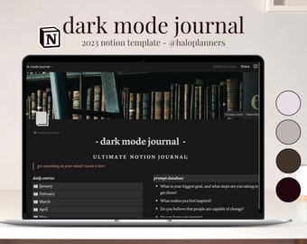 Tableau de bord du journal en mode sombre Notion | Journal des notions 2024 | Académie sombre | Modèle de notion modifiable | modèle pour les étudiants| haloplanificateurs