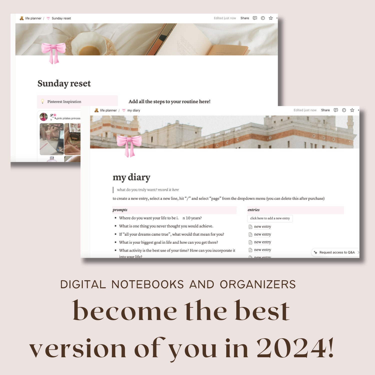 2024 Notion Planner Template Pink, Coquette, Girly Notion Calendar ...