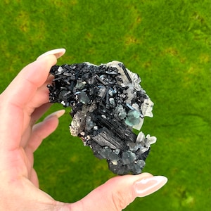 Green Fluorite with Black Tourmaline and Quartz from Erongo, Namibia