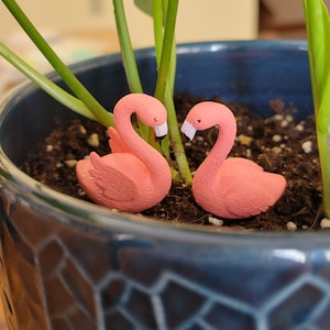 Set of 2 beautiful miniature Flamingos, plant Buddies. Fairy Garden Figurines.  Plant Animals. Plant Decoration.
