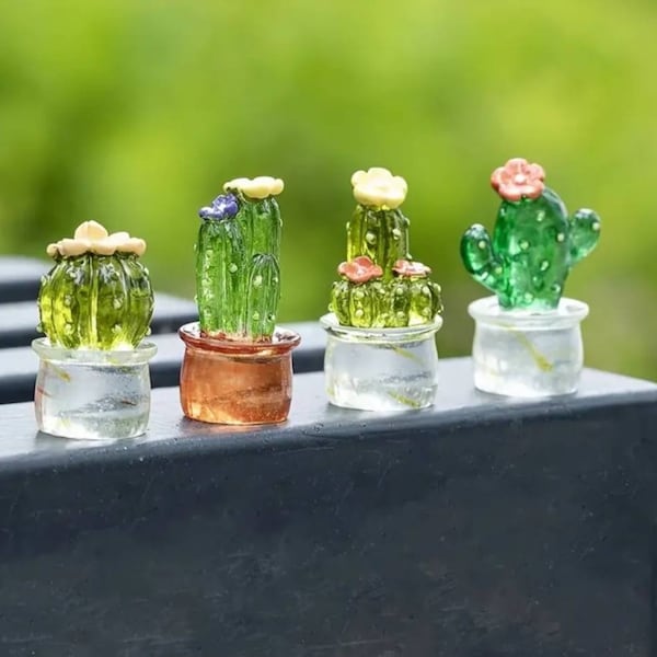 4 pcs set Tiny  Potted Cactus Succulents. Small,  mini  Desk plant decoration.  Housewarming gifts. Plant accessories.  So Fun!