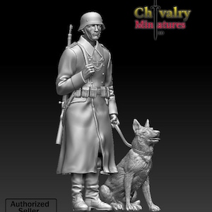 WW2, German with German Shepherd Dog, Casual Pose Resin Figure 1/35, 1/16 Historical Miniatures by 3Dimontis