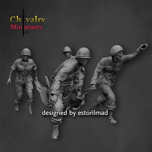 Soldado americano vietnamita transportando feridos, figuras de resina 1/35, 1/16, miniaturas históricas da Estorilmad