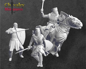 Templar Crusaders Fight for the Holy Land x3 Bundle, Resin, 1/72, 28mm, 32mm, 1/35, 54mm, 75mm, Historical Northern Crusades Miniatures
