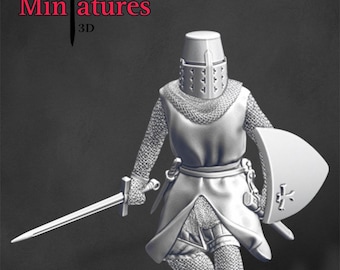 Templar Crusader Advaning on Foot, Historical 1/72, 28mm, 32mm, 1/35, 54mm, 75mm, 1/16 scale, Resin Northern Crusades Miniatures