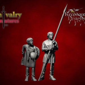 Medieval Squires x2, 1/72, 28mm, 32mm, 1/35th, 54mm, 75mm, 1/16, Resin Historical Miniatures, Reconquer Designs