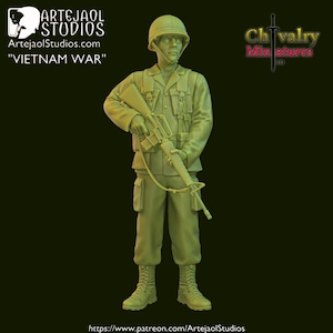 Figurine en résine n°1 du soldat américain du Vietnam à pose décontractée 1/35, 1/16 miniatures historiques par Artejaol Studios Miniatures