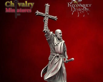 Warrior Cross of Pelayo Priest, 1/72, 28mm, 32mm, 1/35, 54mm, 75mm, 1/16, Resin Historical Fantasy Miniatures Reconquer Designs