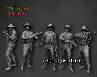 Vietcong de la Guerra de Vietnam x5 Set 1, Figuras de Resina 1/48, 1/35, 1/16 Miniaturas Históricas de Estorilmad