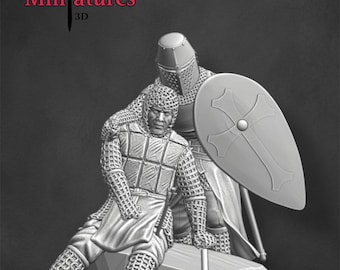 Medieval Wounded Knight & His Sergeant, Historical 1/72, 28mm, 32mm, 1/35, 54mm, 75mm, 1/16 Resin Figure Northern Crusades Miniatures