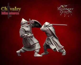 Medieval Defender Deuling Knights, 1/72, 28mm, 32mm, 1/35, 54mm, 75mm, 1/16, Resin Historical Miniatures, Reconquer Designs