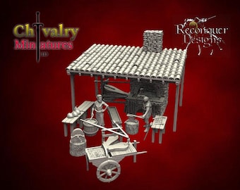 Medieval Blacksmith Diorama, Historical 1/72, 28mm, 32mm, 1/35, 54mm, Resin Reconquer Designs Miniatures