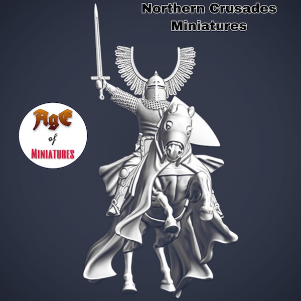 Teutonic Grand Winged Master Mounted, Historical 1/72, 28mm, 32mm, 1/35, 54mm, 75mm, Resin Northern Crusades Miniatures