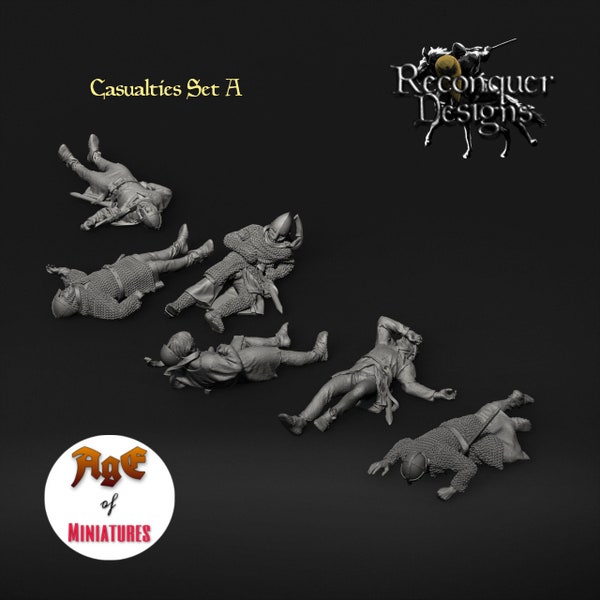 Medieval Casualties set A, Historical 1/72, 28mm, 32mm, 1/35, 54mm, 75mm, 1/16, Resin Reconquer Designs Miniatures