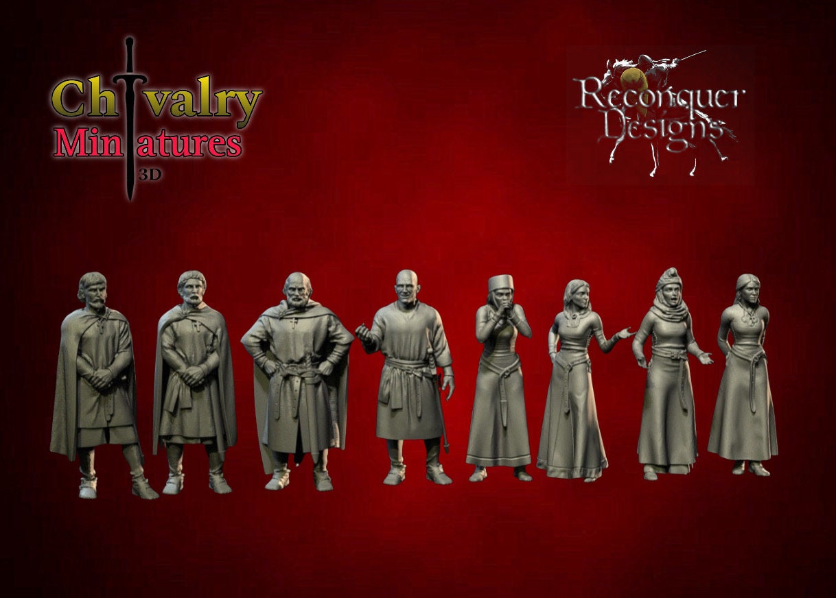 Medieval Nobleman on Foot Set B, 1/72, 28mm, 32mm, 1/35, 54mm 75mm, 1/16. Resin, Historical Miniature, Reconquer Designs