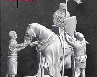 Preparing For Battle, Medieval Diorana Resin, 1/72, 28mm, 32mm, 1/35, 54mm, 75mm, Historical Northern Crusades Miniatures