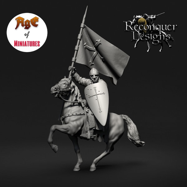 Medieval Ecclesiastical Banner Knight, Historical 1/72, 28mm, 32mm, 1/35, 54mm, 75mm. Resin Miniatures Reconquer Designs