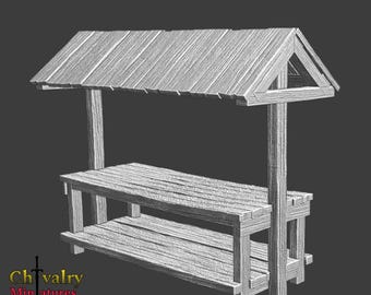 Medieval Large Market Stall, Historical 1/72, 28mm, 32mm, 1/35, 54mm, Resin Northern Crusades Miniatures Diorama