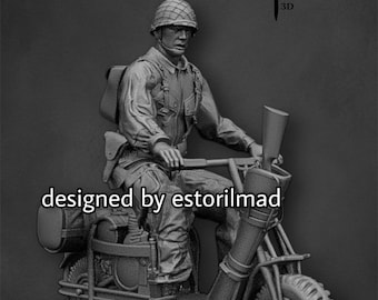 WW2 US Paratrooper on Cushman Motorcycle Normandy, Resin Figure 1