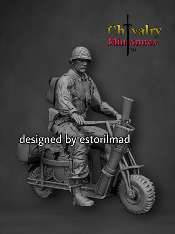 WW2 US Paratrooper on Cushman Motorcycle Normandy, Resin Figure 1