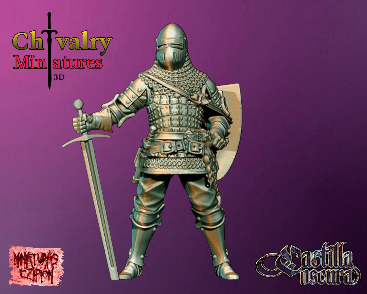 中世の平民の徒歩騎士、歴史的樹脂、1/72、28 mm、32 mm、1/35、54 m