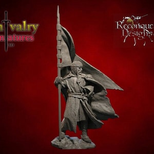 Medieval Standard Bearer, Historical 1/72, 28mm, 32mm, 1/35, 54mm, 75mm, 1/16 Resin Reconquer Designs Miniatures