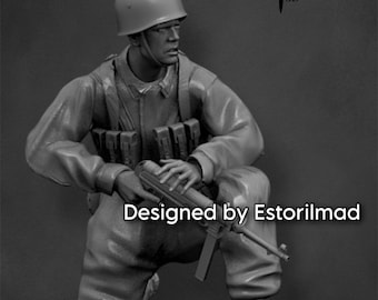 Paracaidista alemán agachado de la Segunda Guerra Mundial MP40, Fallschirmjager, figuras de resina a escala 1/48, 1/35 y 1/16, miniaturas históricas de Estorilmad