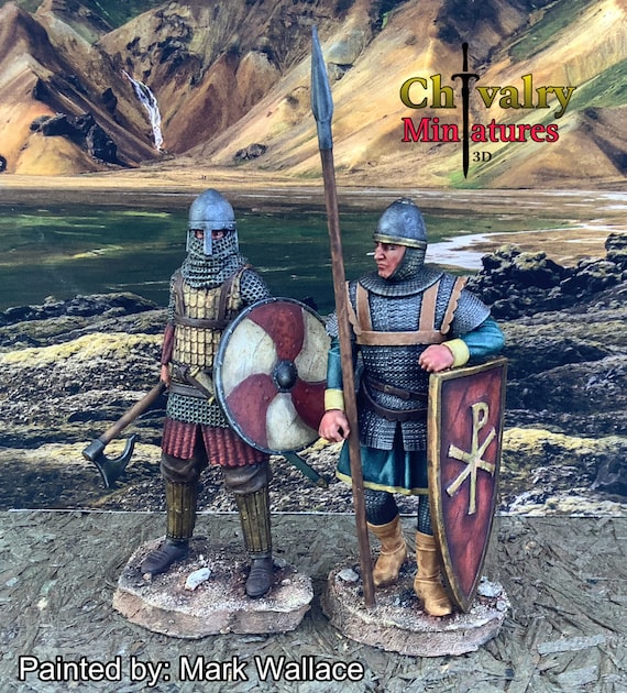 8 Figurines Médiévales 28mm - Sergents / Guerriers Peints - Victrix Pour Saga