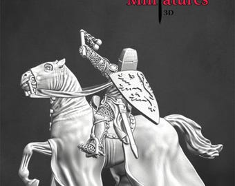 Medieval Mounted English Crusader 1, Historical 1/72, 28mm, 32mm, 1/35, 54mm, 75mm, Resin Northern Crusades Miniatures