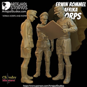 WW2, German Afrika Korps Erwin Rommel Plans x3 Officers Resin Figures 1/35, 1/16 by Artejaol Studios Miniatures